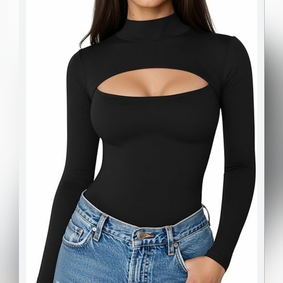 NWT MangoPop Large Elegant Black Long Sleeve Women's Bodysuit - Picture 8 of 14